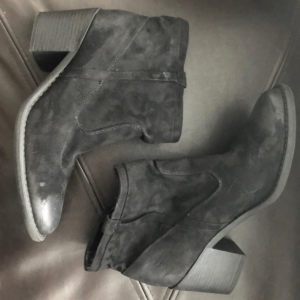 Black faux suede ankle booties